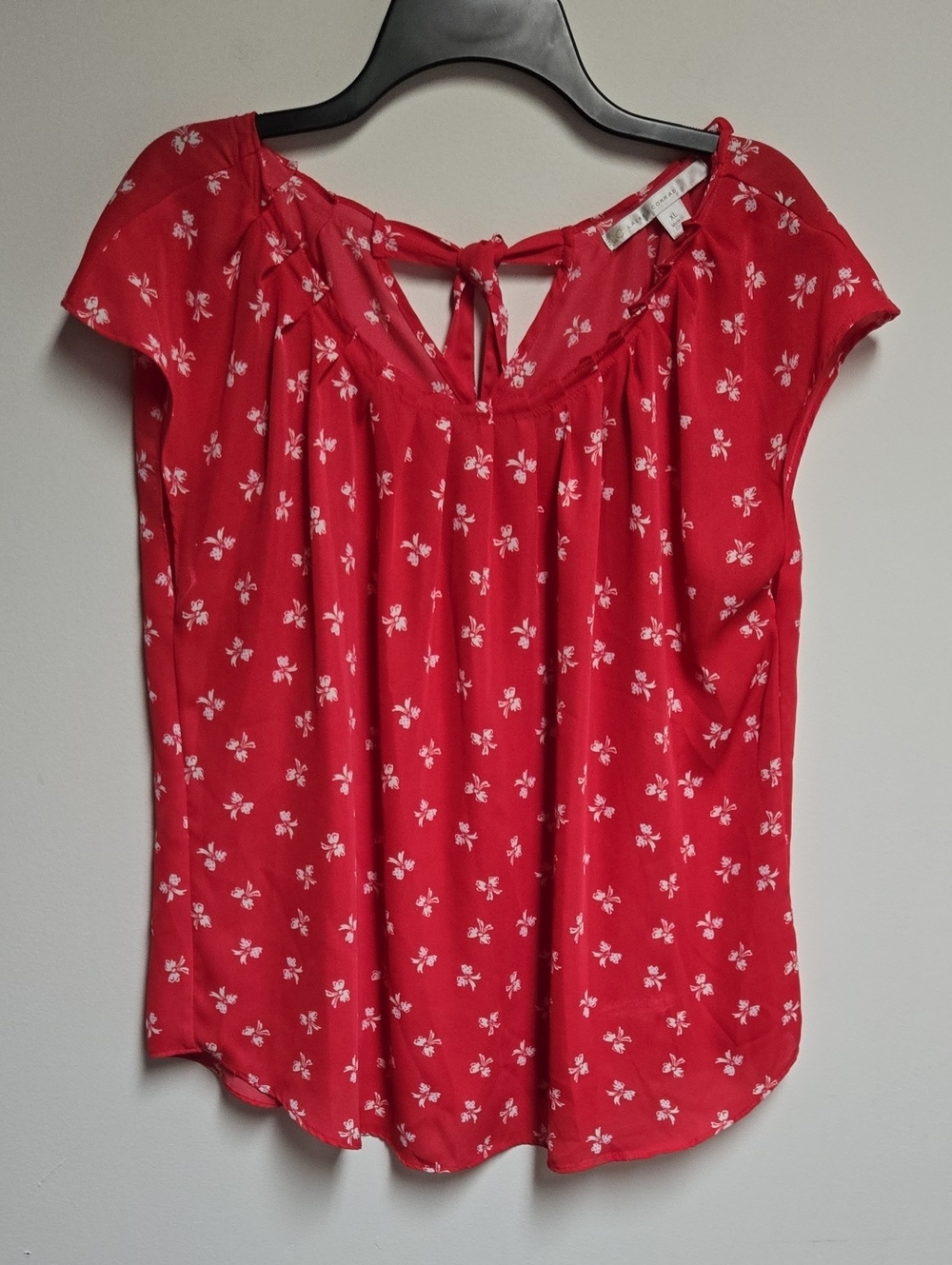LC Lauren Conrad Red With White Bows Tie-Back Cap Sleeve Blouse